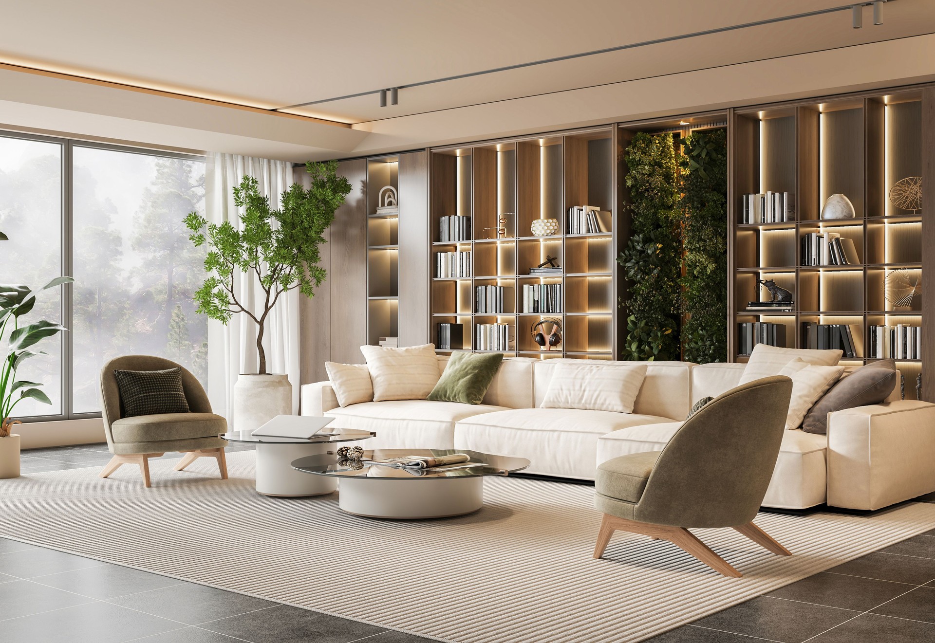 Modern Oasis: Living Room with a Vertical Garden