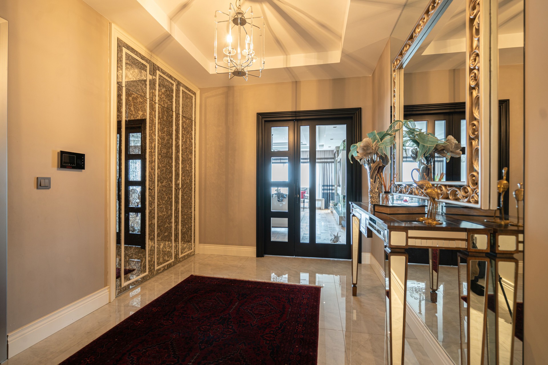 Front door entrance to grand modern house
